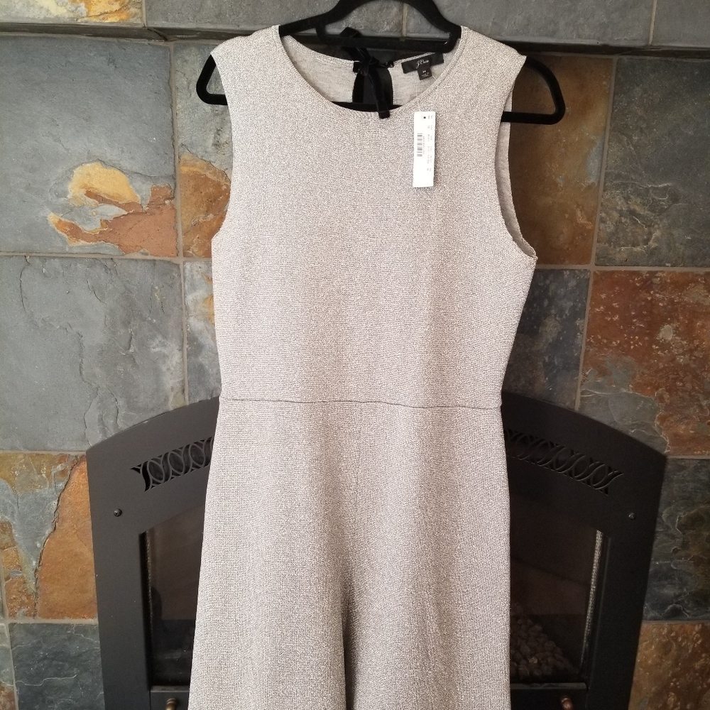 J Crew Madison Sparkly Silver Lurex Sweater Jumpsuit Keyhole Tie Back Med NWT